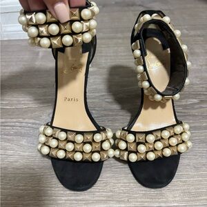 Christian Louboutin Black and Gold Pearl Heels